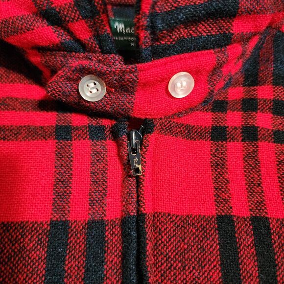 Vtg Mac Hugh Mens Virgin Wool Plaid 1/2 Zip Shirt Red Black Washable L/16-16.5 - Picture 2 of 8